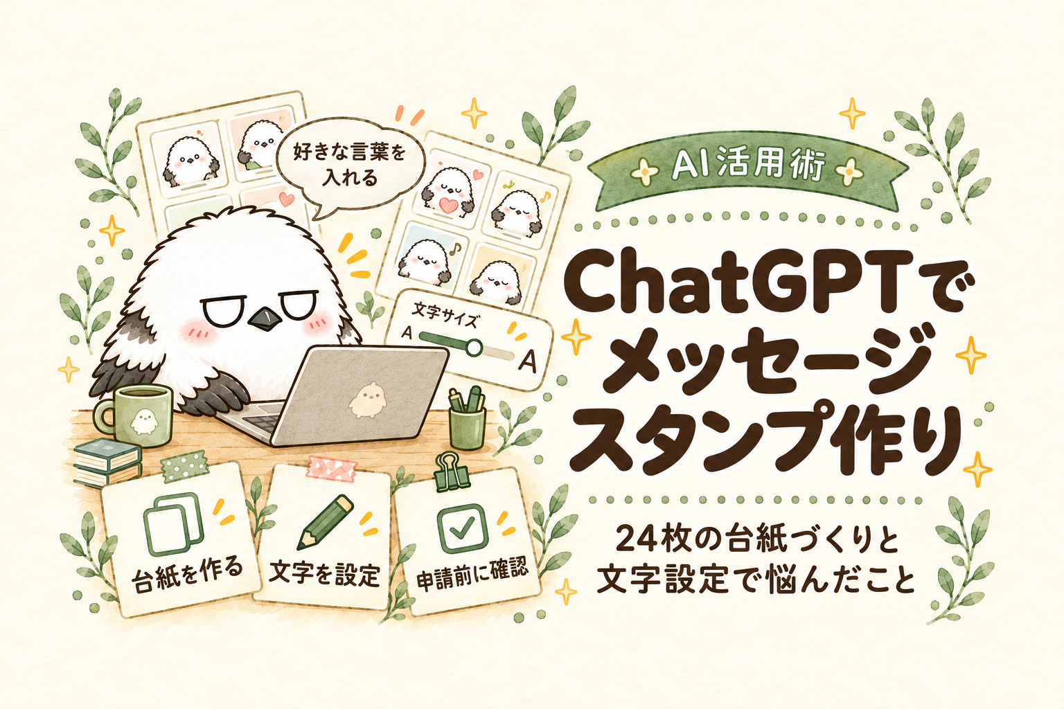 ChatGPTとLINEメッセージスタンプを制作|24枚の台紙づくりと文字設定で悩んだこと